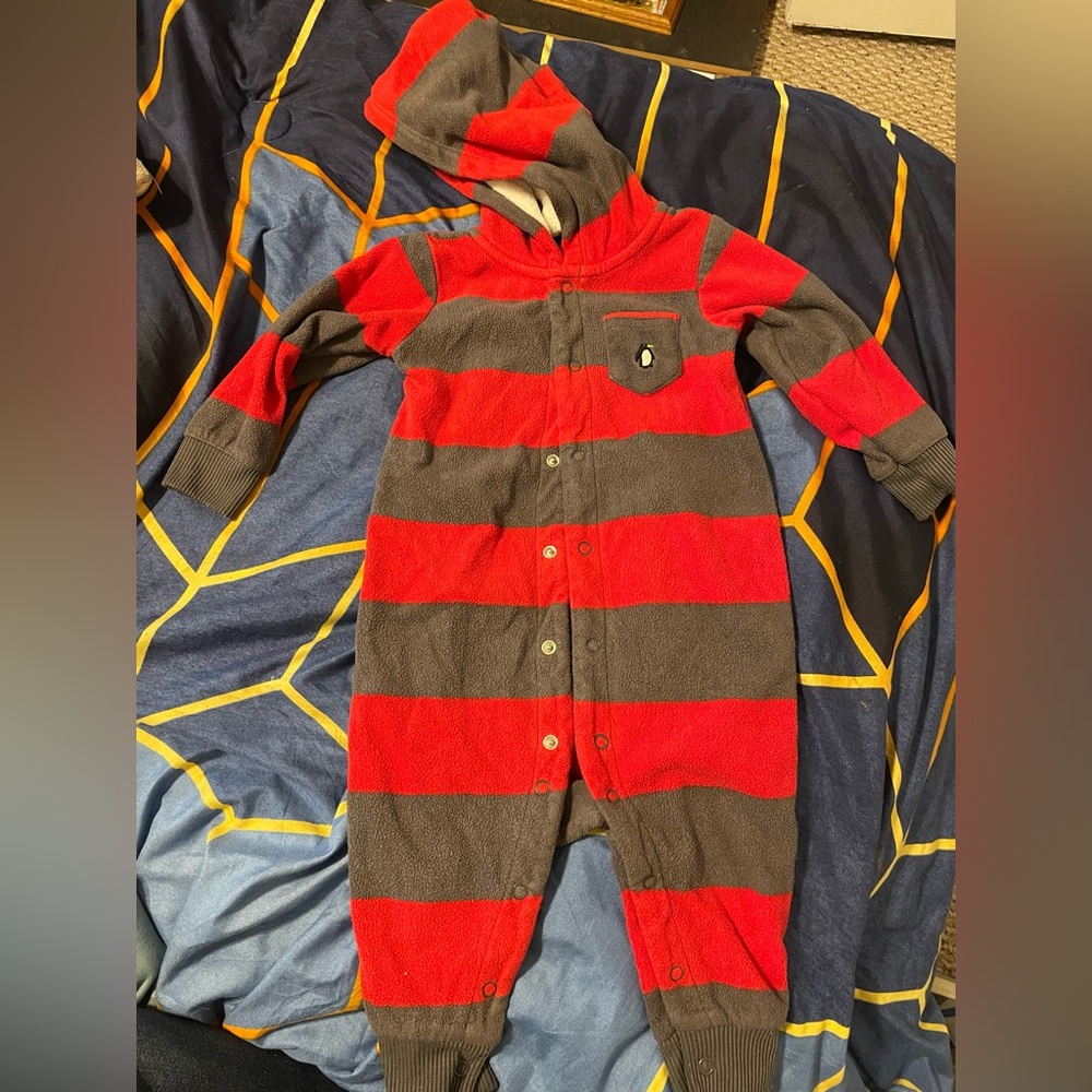 One piece 12 month suit with hood